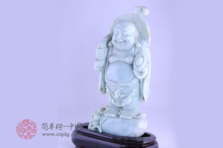 喜笑颜开豆绿种佛缅甸翡翠摆件