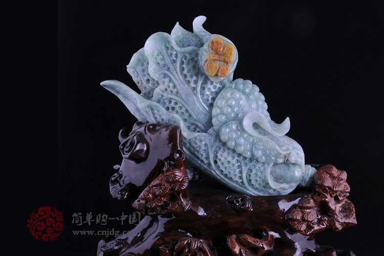 绿翡花菜缅甸翡翠摆件
