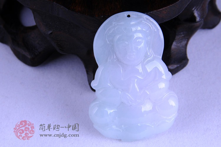 大慈大悲糯种观音缅甸翡翠挂件