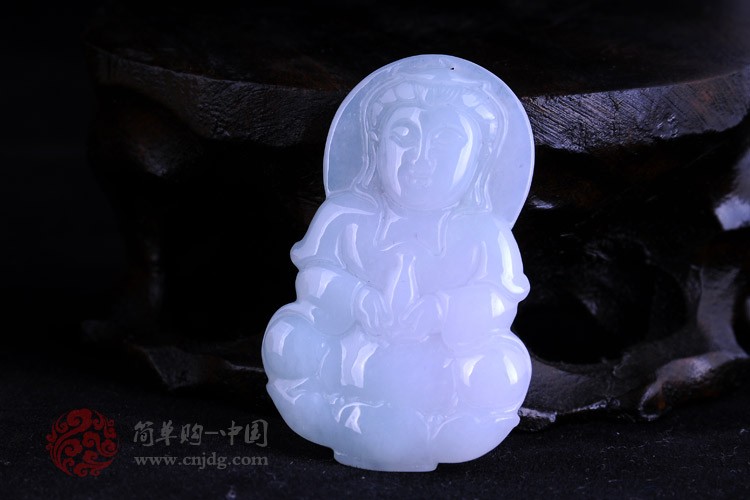 大慈大悲糯种观音缅甸翡翠挂件
