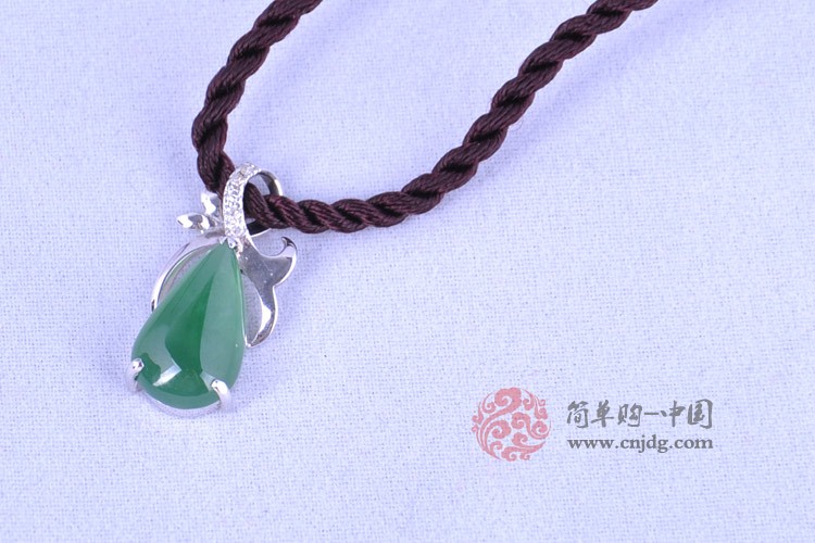 老坑金镶玉镶钻水滴如意翡翠挂件