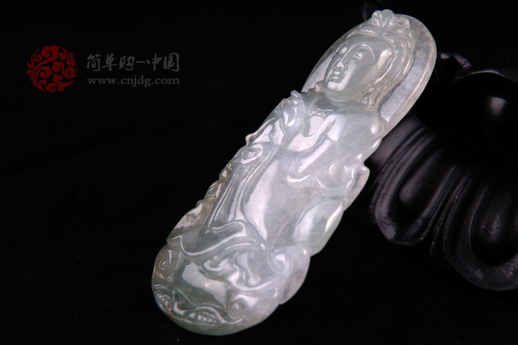 福寿万年缅甸天然翡翠A货冰油种翡翠观音挂件