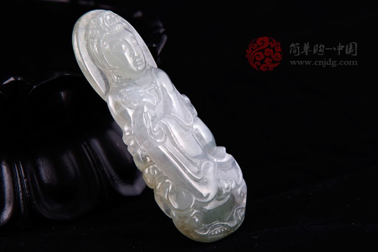 福寿万年缅甸天然翡翠A货冰油种翡翠观音挂件