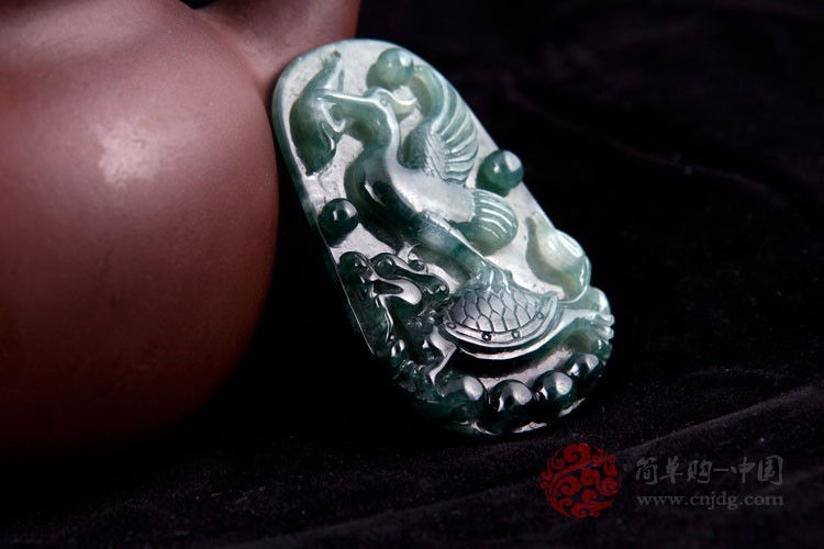 瑞兽纳福缅甸翡翠A货老坑仙鹤龙龟挂件