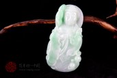 美妙绝伦缅甸天然A货白底绿翡翠观音挂件