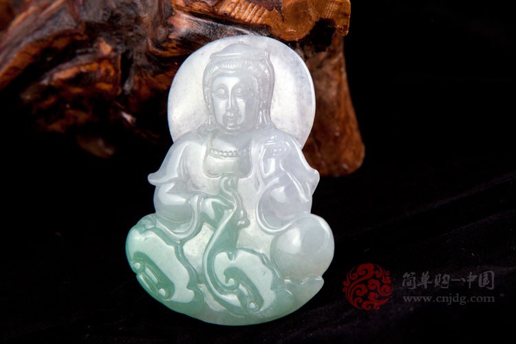 安详仁慈缅甸天然翡翠A货春带彩翡翠观音挂件（多款）