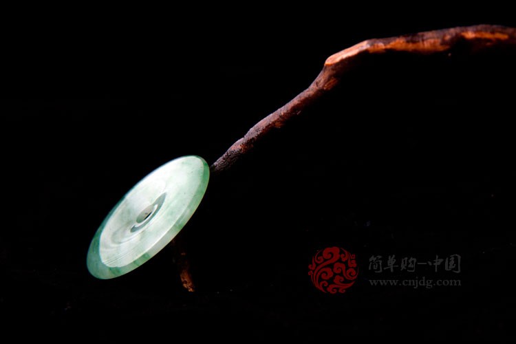 如天之福缅甸翡翠A货白底绿平安扣挂件