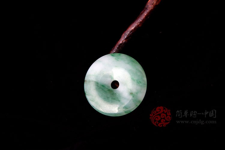 如天之福缅甸翡翠A货白底绿平安扣挂件