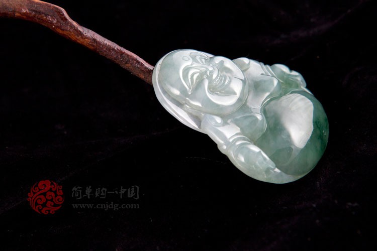 荧光闪闪缅甸天然翡翠A货冰油飘花佛挂件