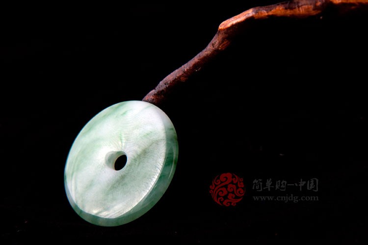 如天之福缅甸翡翠A货白底绿平安扣挂件