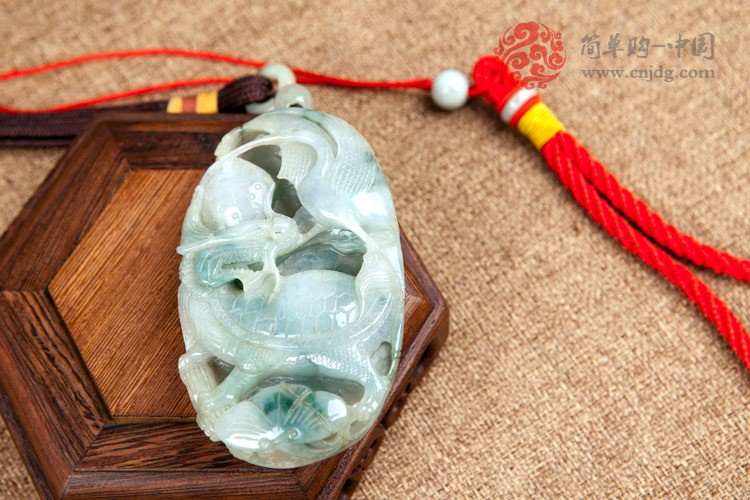 油青种仙鹤龙龟贺寿缅甸翡翠手玩件