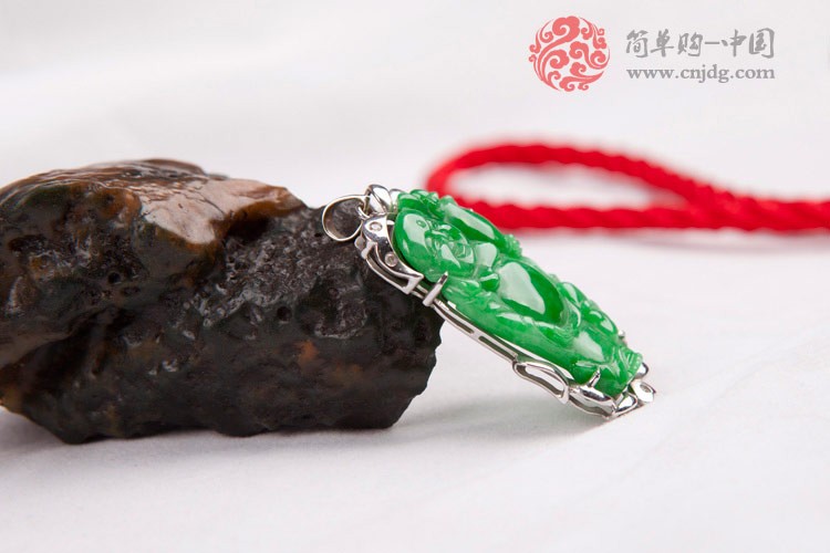 老坑正绿招财笑佛(镶金、镶钻)缅甸翡翠挂件