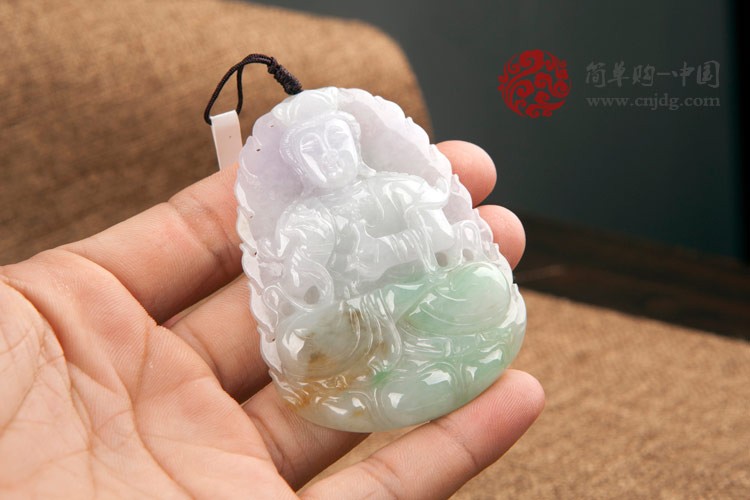 三彩观音缅甸翡翠挂件