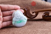 白底绿大肚佛缅甸翡翠挂件