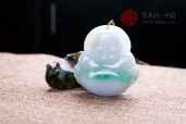 白底绿大肚佛缅甸翡翠挂件