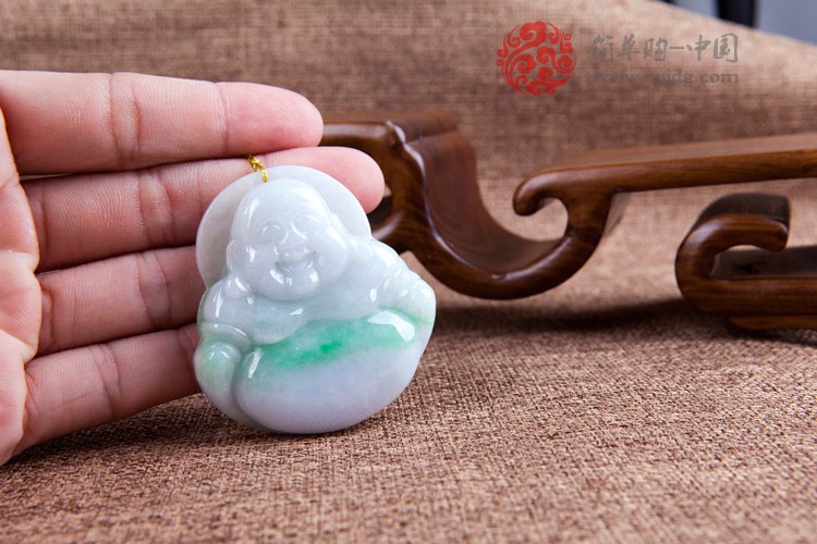 白底绿大肚佛缅甸翡翠挂件