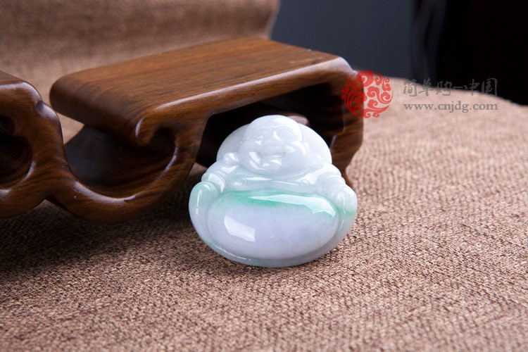 白底绿大肚佛缅甸翡翠挂件