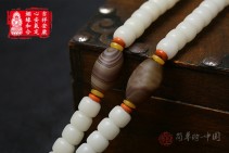 吉祥安康知足常乐天然白菩提根配缠丝玛瑙和合佛珠手串